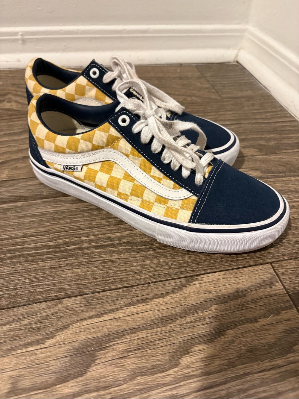Vans Old Skool Pro Checkerboard Navy Yellow Sneakers Men’s 7.5 Women’s 9
